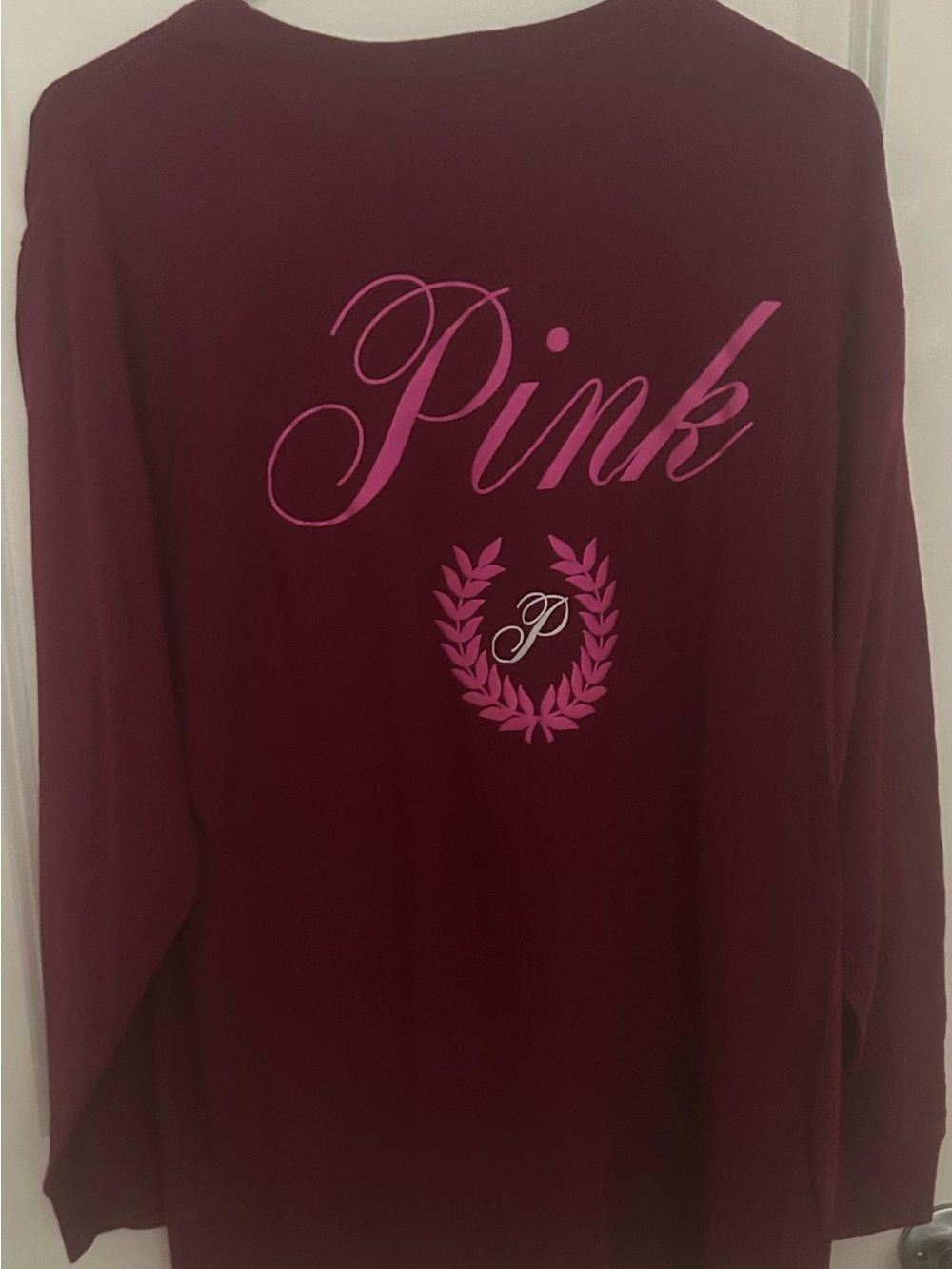 PINK Victoria's Secret Berry Pink Crewneck Long Sleeve Shirt with Pink Logo